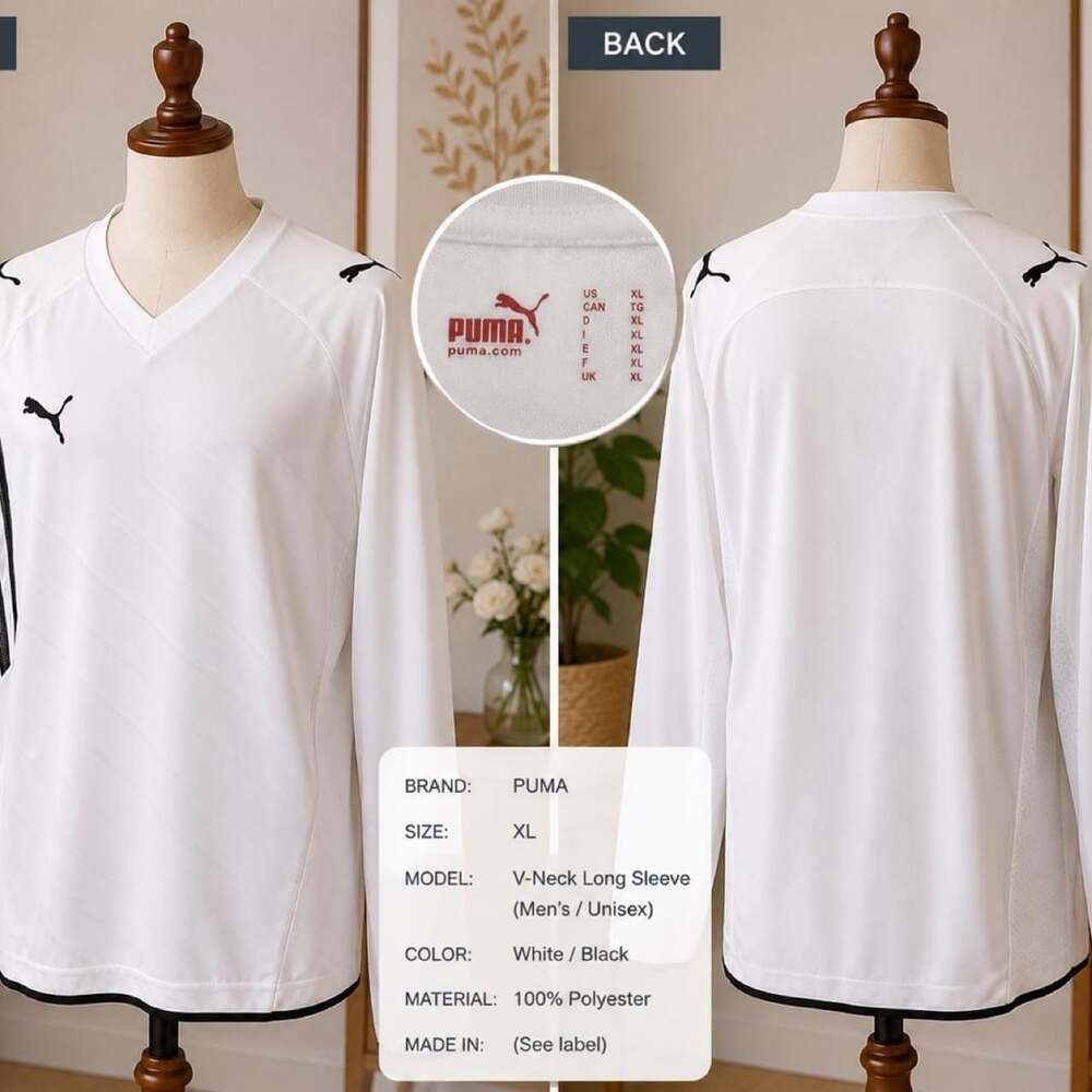 Puma V-Neck Long Sleeve Jersey Size XL White Black